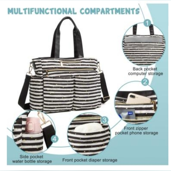 Fanfaree Unisex Lg Travel Tote/Baby Bag w/ Changing Pad & "Purse Pouch" - Picture 11 of 16